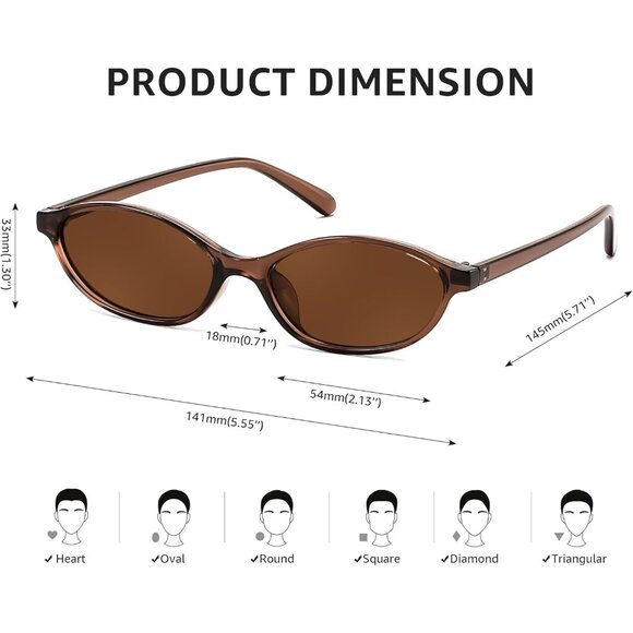 Women's Oval Cat Eye Black Brown Lightweight Trendy Sunnies Shades - Picture 5 of 6